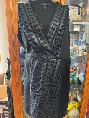 BCBGMaxAzria Black Eyelet V-Neck Mini Dress